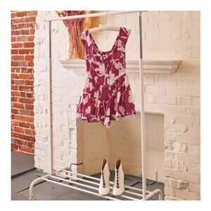 Vanessa Mooney Elisabeth Romper Dress in Pink in White Silk, size XS